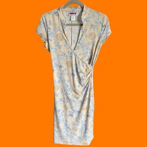 90's 00's vintage asian floral faux wrap y2k bodycon dress MEDIUM Venus
